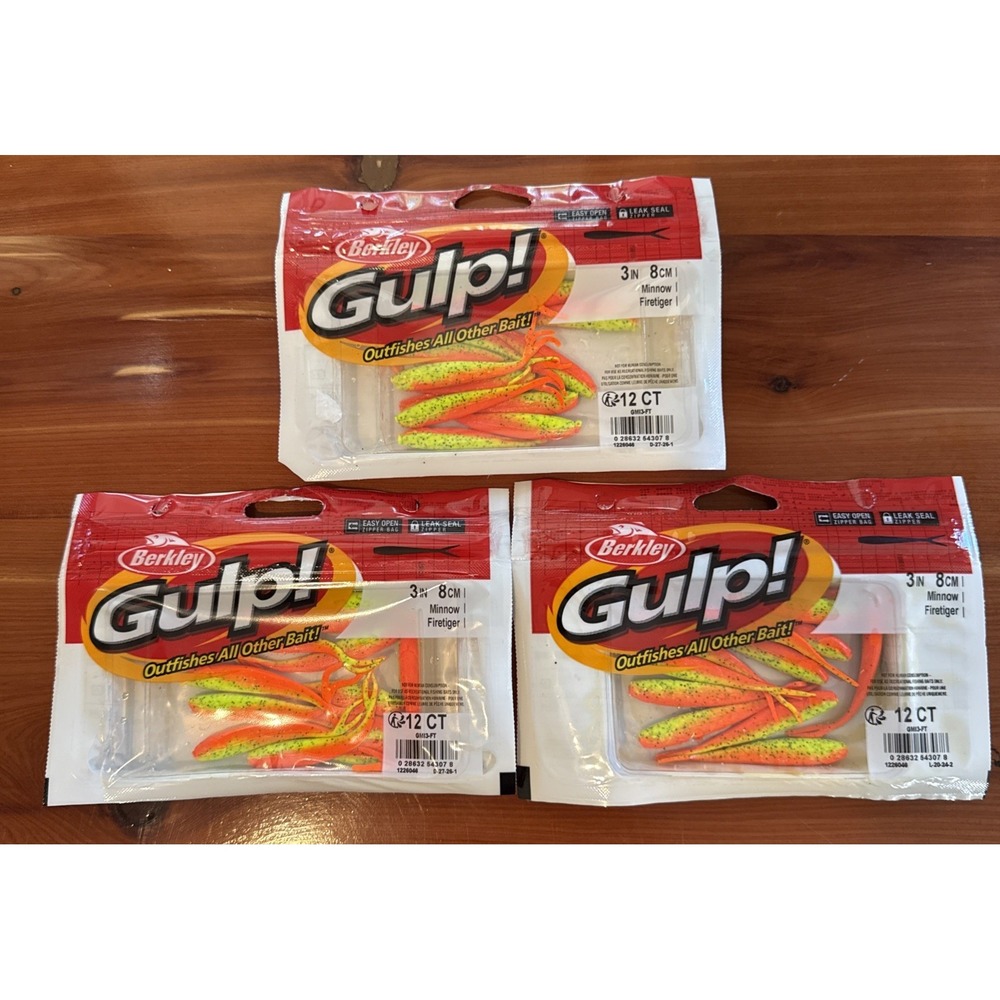 Berkley Gulp 3" Minnow - Firetiger Orange Yellow (3 Packs) 12 Count 36 Baits NIP